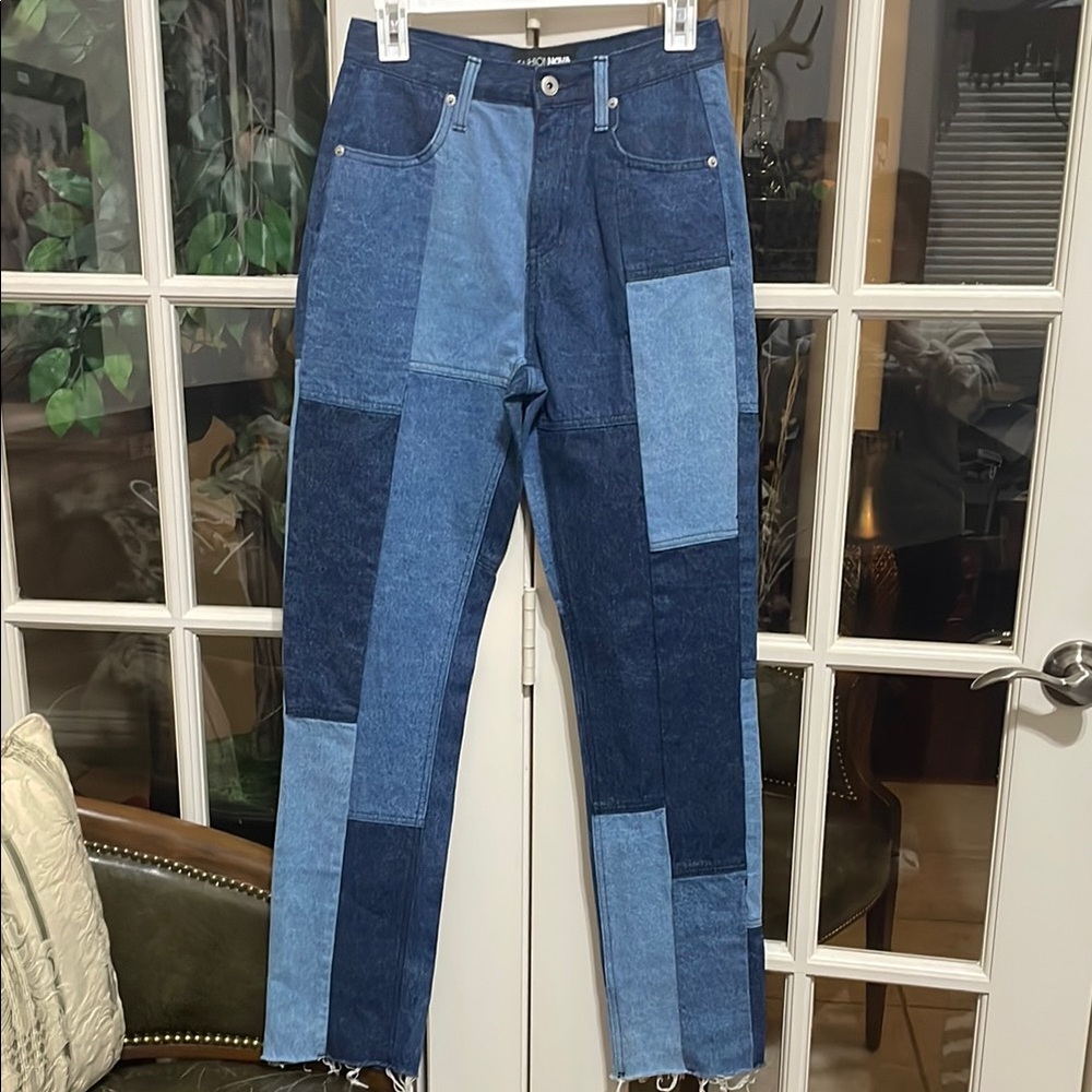 Fashion Nova Two-Tone Blue Patchwork Jeans Size 3